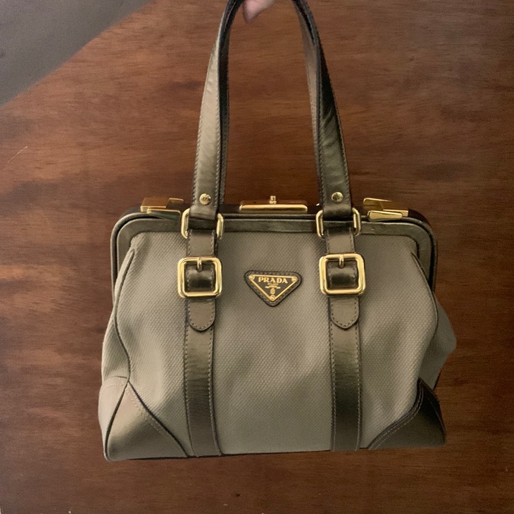 Prada Gold Canvas & Saffiano Leather Doctor Bag